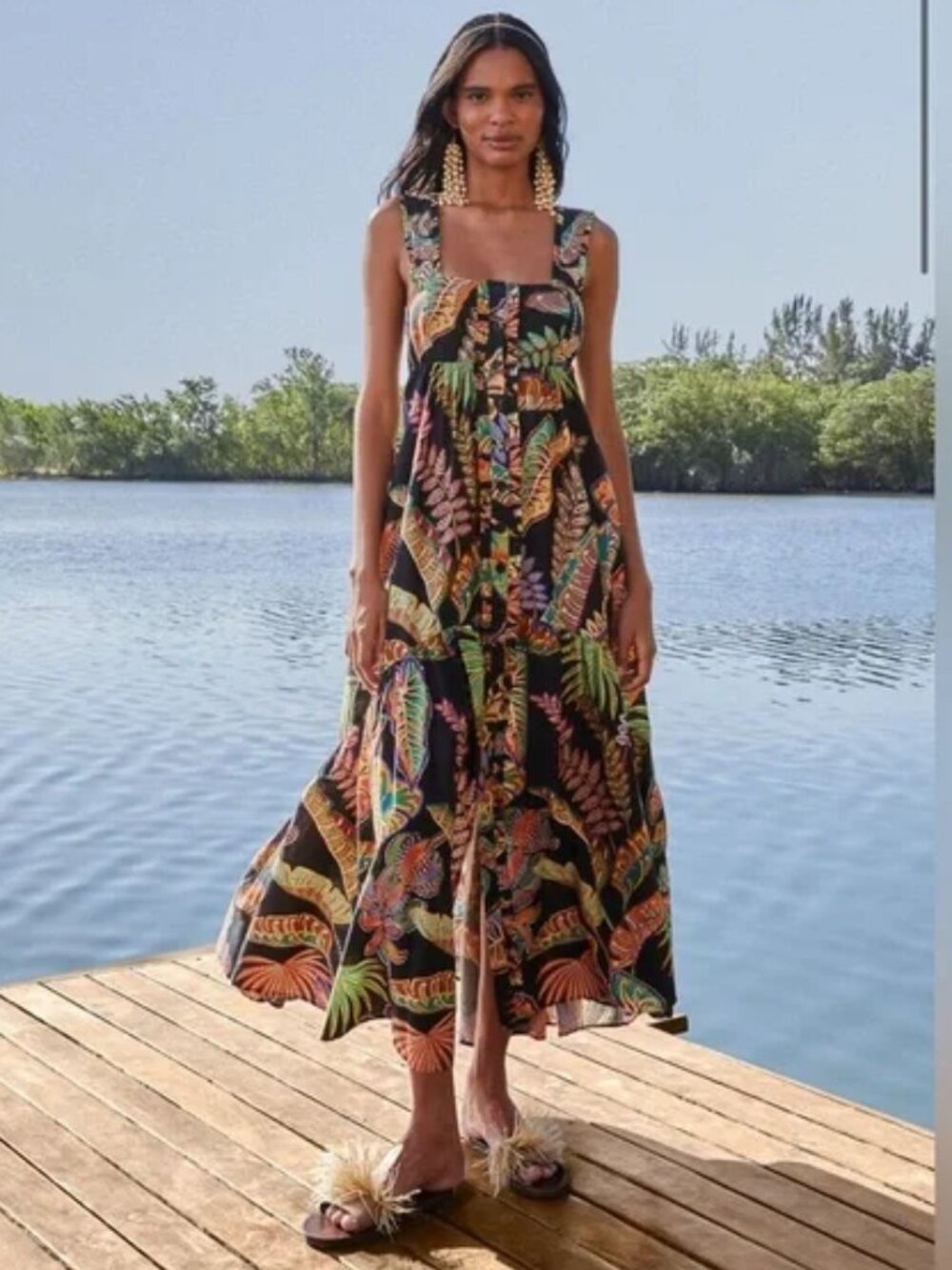 Farm Rio *NEW* Cool Foliage Sleeveless Maxi Dress